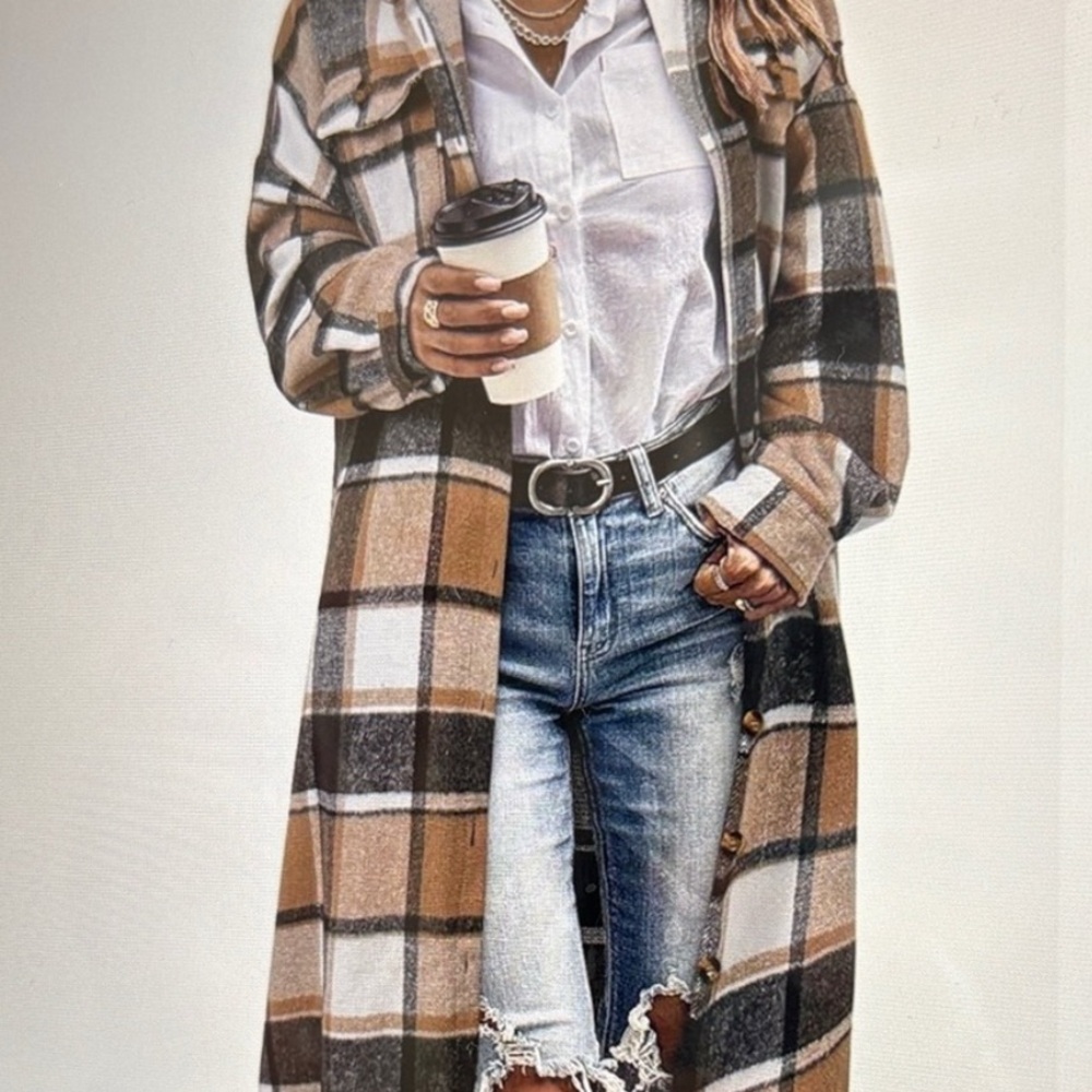 Plaid Women's Jacket - Black and Tan - Medium